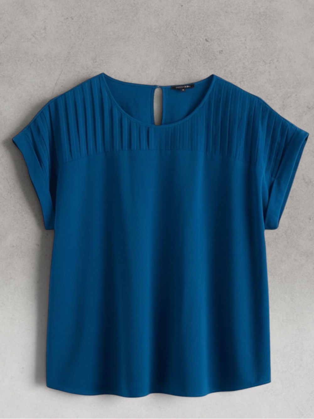 Papermoon Teal-Blue Pleated Yoke Short Sleeve Blouse